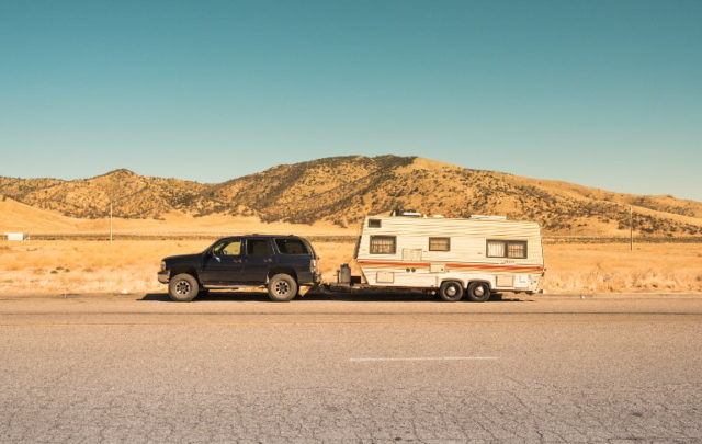 RV going through desert