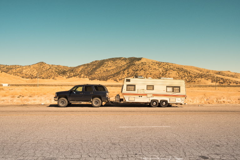RV going through desert