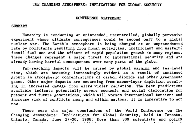 1988 Toronto Climate change conference statement