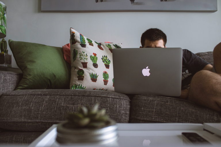 man working at home