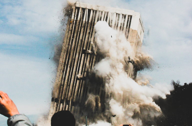 collapsing building