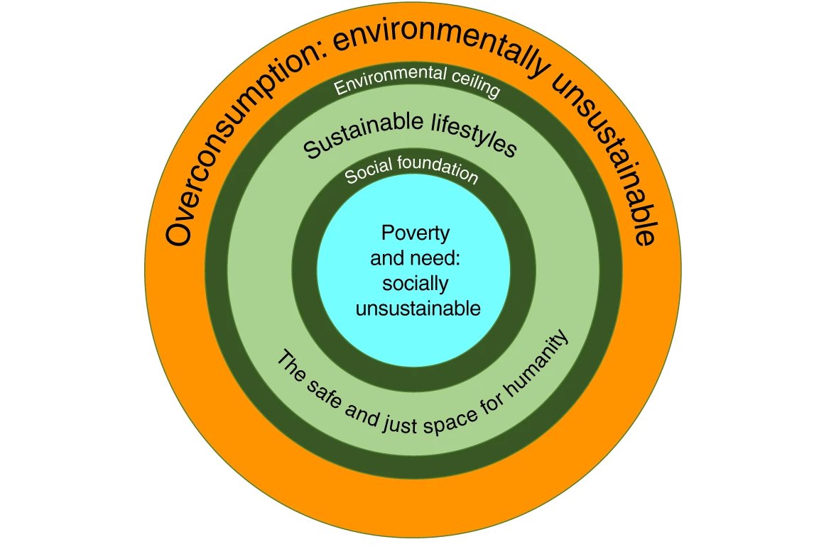 Diagrram: "The safe and just space for humanity." Nature. https://www.nature.com/articles/s41467-020-16941-y