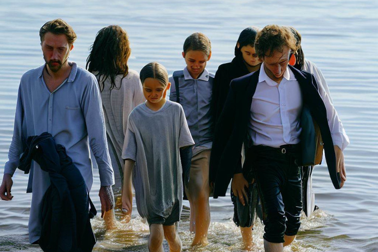 Emerging from the water