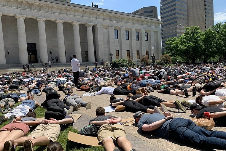 Black Lives Matter protest with people lying on ground (2020)