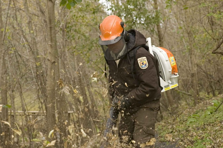 man with leaf blower