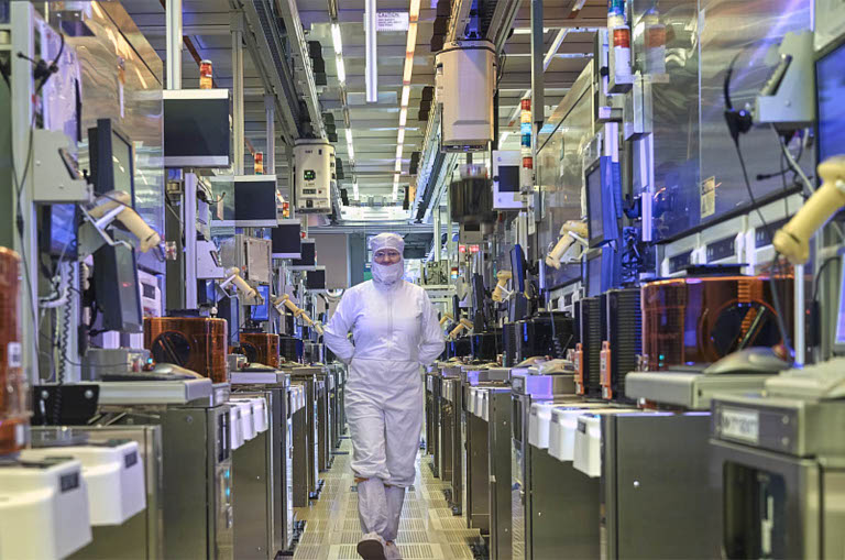 Margaret Henschel in Intel fabrication plant.
