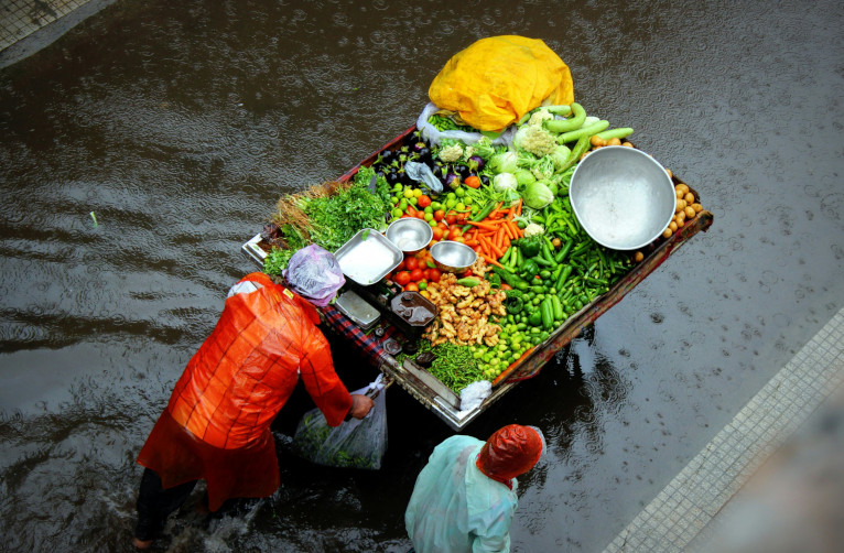 rescuing vegetables from flood
