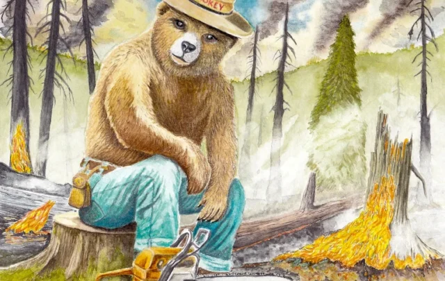 Smoky the Bear with chainsaw